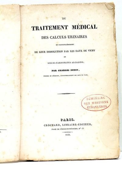 Du Traitement médical des Calculs Urinaires et Particulièrement de leur …