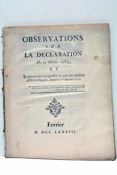 Observations sur la Déclaration du 30 Octobre 1785 et l'augmentation …