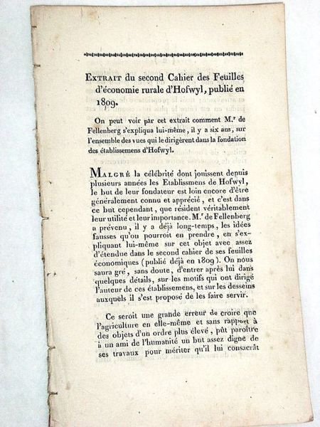 Extrait du second Cahier des Feuilles d'Economie Rurale d'Hofwyl, publié …