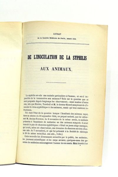 De l'Inoculation de la Syphilis aux Animaux.