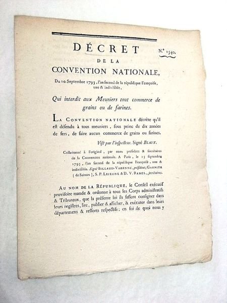 DÉCRET DE LA CONVENTION NATIONALE du 10 septembre 1793, l'an …