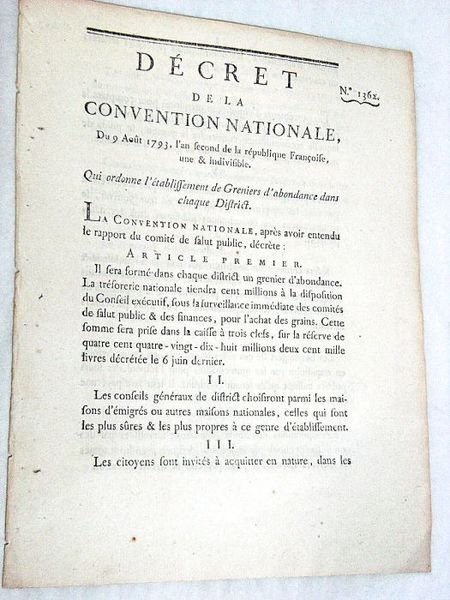 DÉCRET DE LA CONVENTION NATIONALE, du 9 août 1793, l'an …