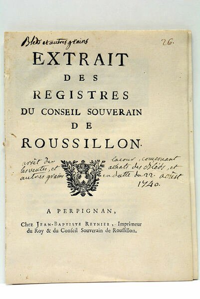 EXTRAIT DES REGISTRES DU CONSEIL SOUVERAIN DE ROUSSILLON.