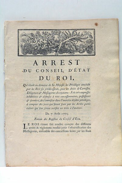 ARREST DU CONSEIL D'ÉTAT DU ROI, qui réunit au domaine …
