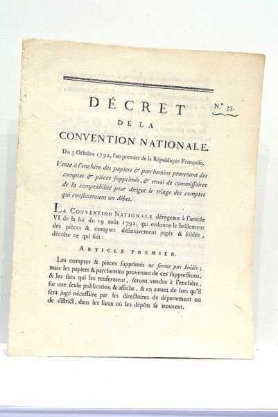 DÉCRET DE LA CONVENTION NATIONALE. Du 3 octobre 1792, l'an …