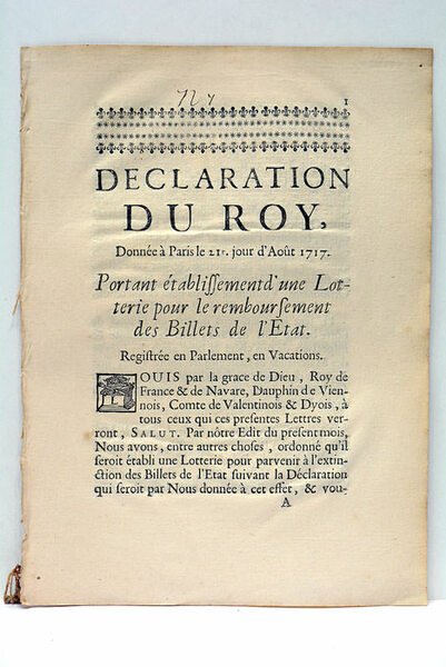 DECLARATION DU ROY, DONNÉE À PARIS LE 21e JOUR D'AOÛT …