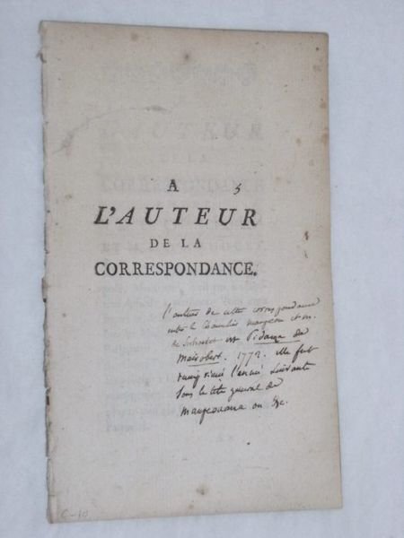 A l'Auteur de la correspondance entre M. Le Chancelier et …