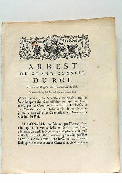 ARREST DU GRAND CONSEIL DU ROI. Extrait des registres du …