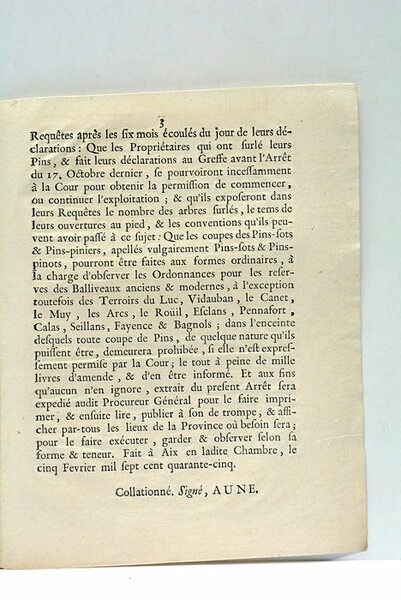 ARREST DE LA COUR DE PARLEMENT DE PROVENCE, Tenant la …