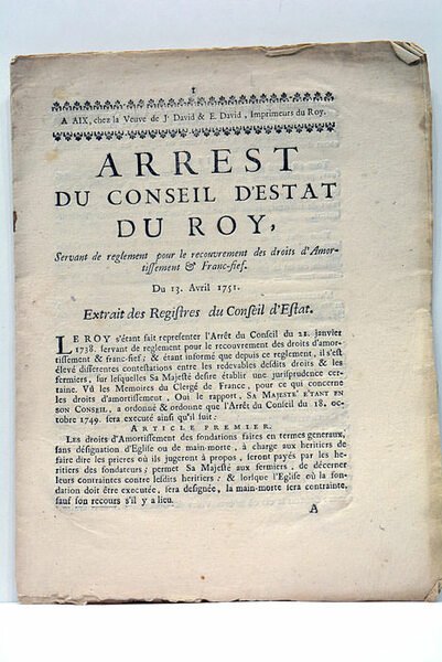 ARREST DU CONSEIL D'ESTAT DU ROY, Servant de reglement pour …