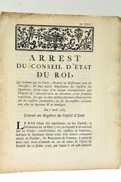 ARREST DU CONSEIL D'ETAT DU ROI, QUI ORDONNE QUE LES …