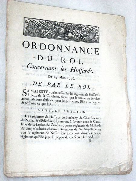 ORDONNANCE DU ROI, Concernant les Hussards. Du 25 Mars 1776.