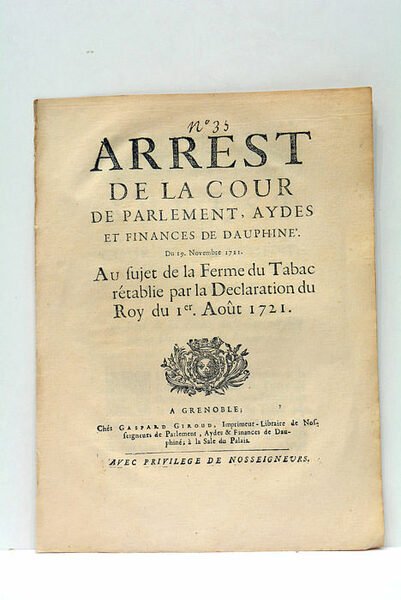 ARREST DE LA COUR DE PARLEMENT AYDES ET FINANCES DE …