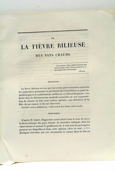 De la Fièvre Bilieuse des pays chauds.