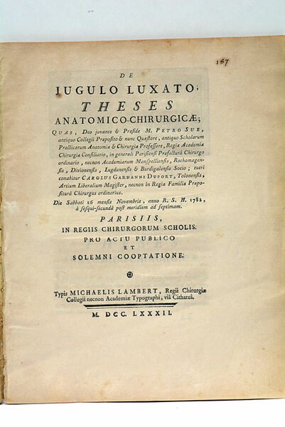 De Jugulo Luxato; Theses Anatomico-Chirurgicae.