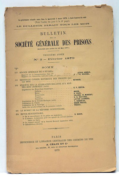 BULLETIN de la Société Générale des Prisons (Autorisée par arrêté …