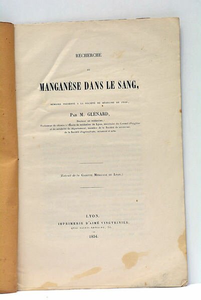 Recherche de Manganèse dans le Sang.