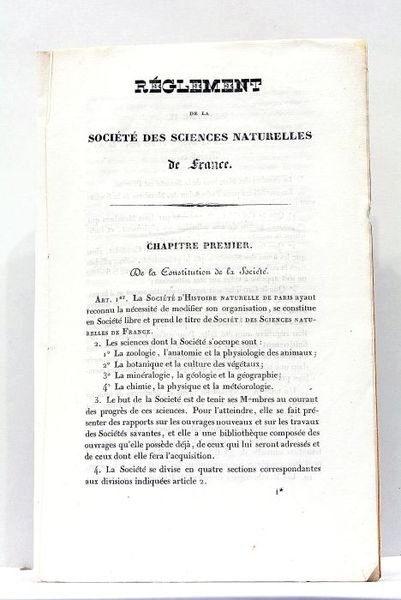 REGLEMENT de la Société des Sciences Naturelles de France.