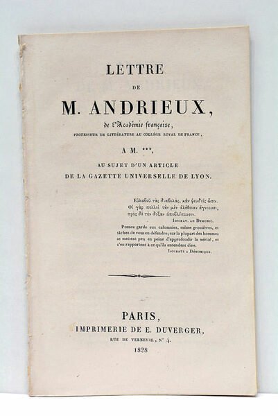 Lettre à M. ***, au sujet d'un article de la …