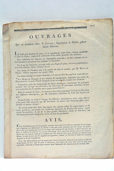 OUVRAGES qui se vendent chez P. Causse, Imprimeur à Dijon, …