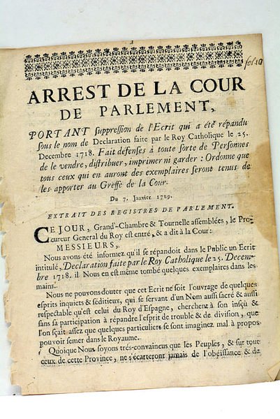 ARREST de la Cour de Parlement, portant suppression de l'Ecrit …