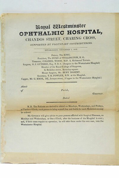 ROYAL WESTMINSTER OPHTALMIC HOSPITAL, Chandos Street, Charing Cross, supported by …