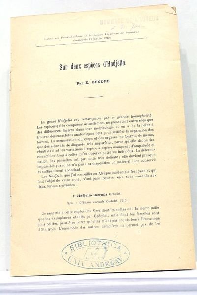 1). Sur l'Identité des Genres "Hadjelia" Seurat et "Gilsonia" Gedoelst …