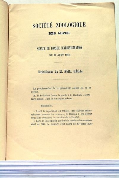 SOCIETE Zoologique des Alpes. Séance du Conseil d'Administration du 23 …