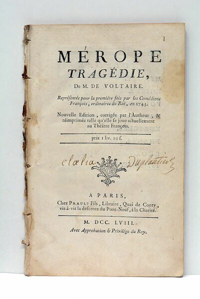 Mérope Tragédie, représentée pour la première fois par les Comédiens …