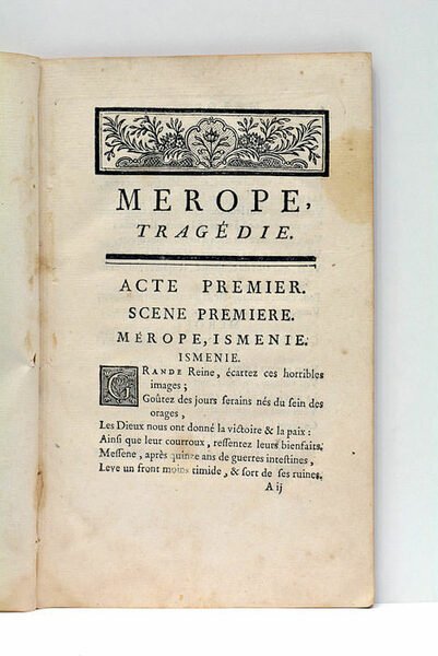 Mérope Tragédie, représentée pour la première fois par les Comédiens …