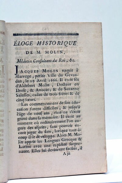 Eloge Historique de M. Molin, Médecin Consultant du Roi, etc.