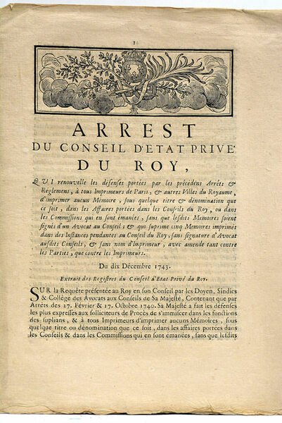 ARREST DU CONSEIL D'ETAT PRIVE DU ROY, qui renouvelle les …