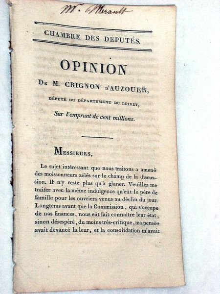 Opinion sur l'emprunt de cent millions.