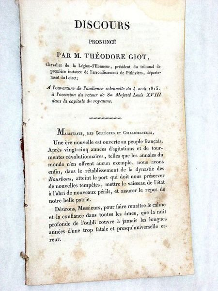 Discours prononcé à l'ouverture de l'audience solennelle du 4 août …