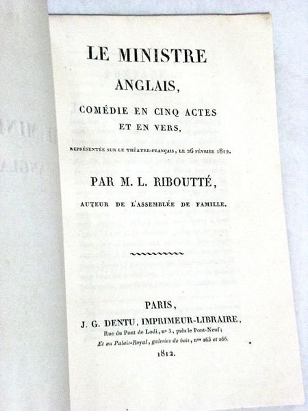 Le Ministre anglais, comédie en cinq actes et en vers, …