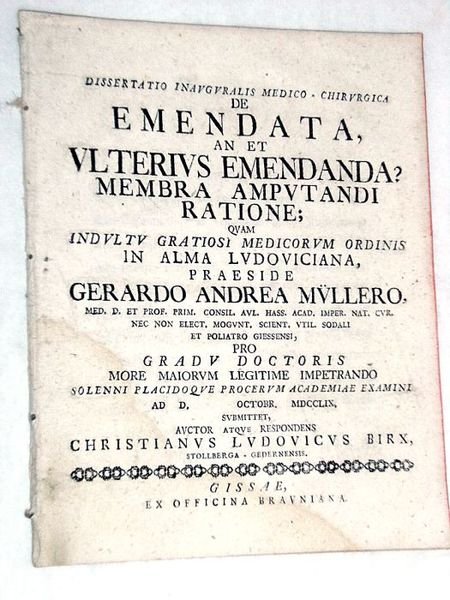 De Emendata an et Ulterius Emendanda Membra amputandi ratione.