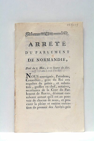 ARRÊTÉ DU PARLEMENT DE NORMANDIE, daté du 5 mai, à …