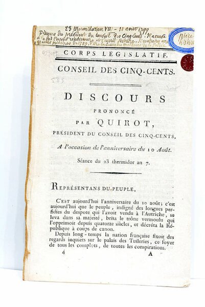 Discours prononcé à l'occasion de l'anniversaire du 10 août.