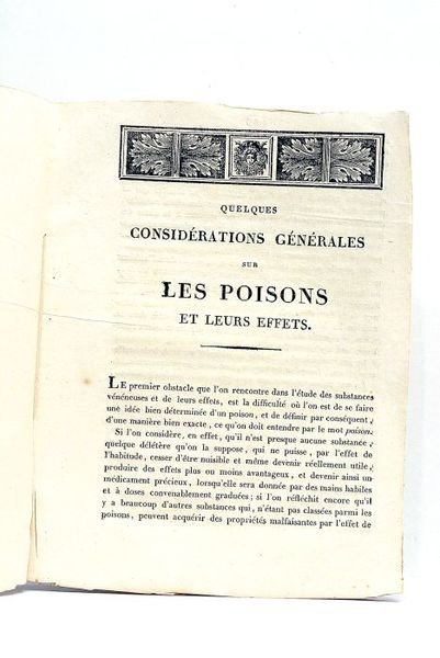 Quelques considérations générales sur les Poisons et leurs effets.