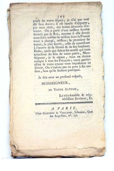 LETTRE à Monseigneur le duc d'Orléans.