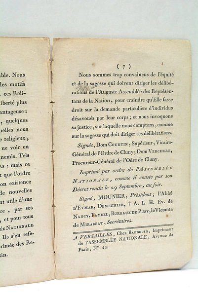 LETTRE des Religieux de Saint-Martin-des-Champs à Paris, à l'Assemblée Nationale.