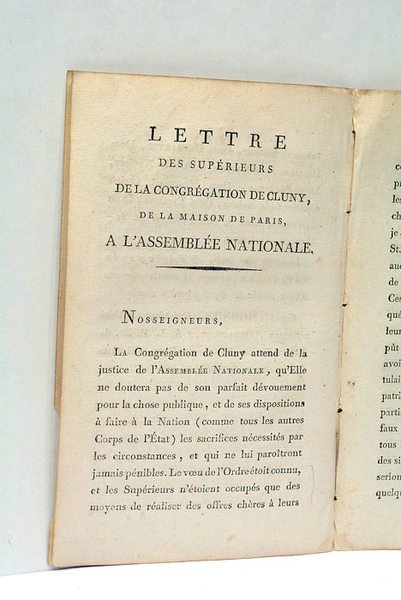 LETTRE des Religieux de Saint-Martin-des-Champs à Paris, à l'Assemblée Nationale.