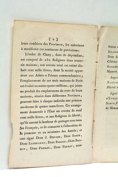 LETTRE des Religieux de Saint-Martin-des-Champs à Paris, à l'Assemblée Nationale.