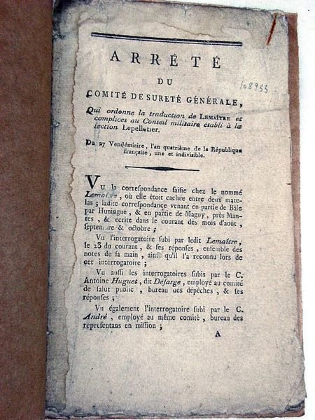 ARRÊTÉ du Comité de Sureté générale qui ordonne la traduction …