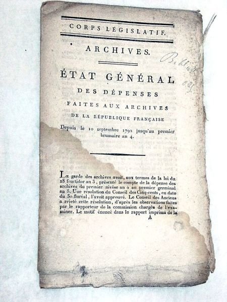 ÉTAT général des dépenses faites aux archives de la République …