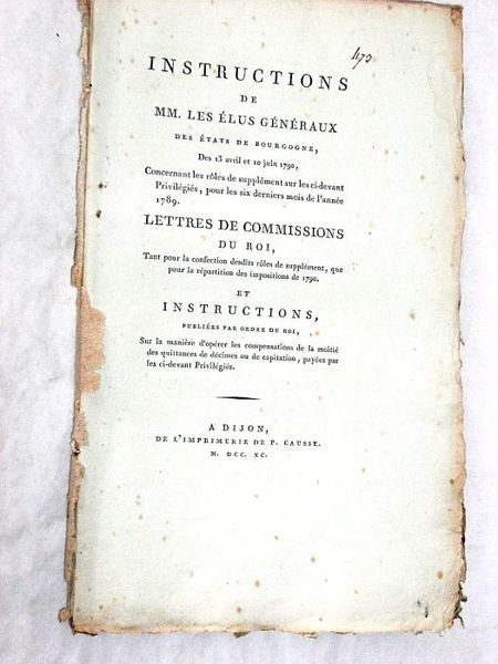 INSTRUCTIONS de MM. les élus généraux des États de Bourgogne, …