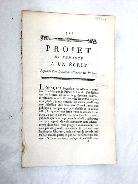 Projet de Réponse à un écrit répandu sous le titre …