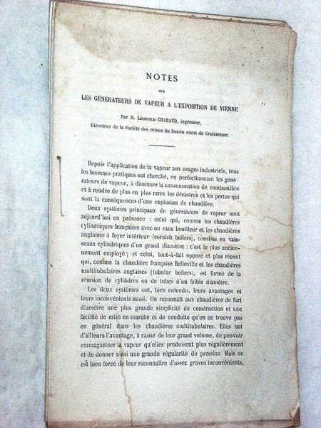 Notes sur les Générateurs de Vapeur à l'exposition de Vienne.