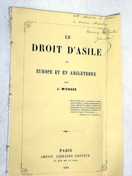 Le droit d'asile en Europe et en Angleterre.