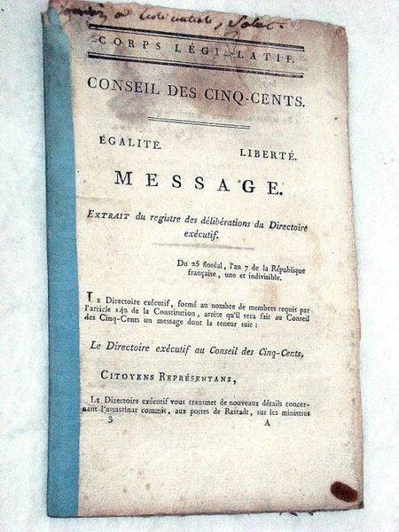 MESSAGE. Extrait du registre des délibérations du Directoire exécutif.